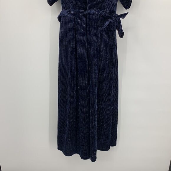 Chelsea 28 Navy Sparkle Velvet Wide Leg Jumpsuit Sz 6 - Picture 3 of 11